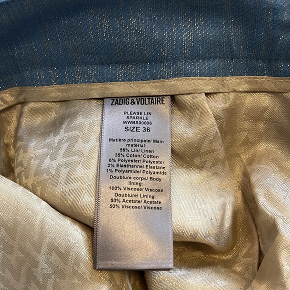 NWT ZADIG & Voltaire Please Lin Sparkle Linen-Blend Short In Azur Size 36(M) - Picture 11 of 15